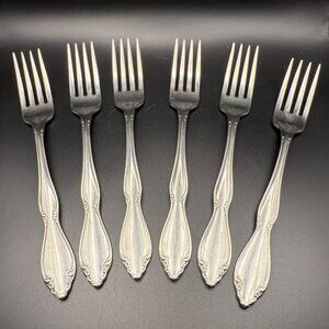 6 Oneida Stainless Steel Berkeley Pattern Dinner Forks 7.25" Floral Design